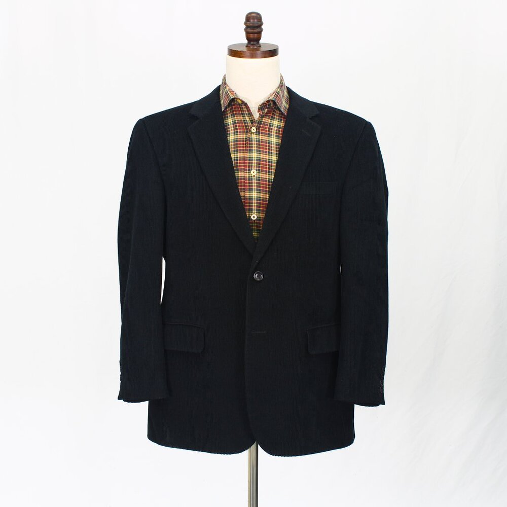 Jos. A. Bank 44R Black Blazer Sport Coat Jacket 2-Button Solid Y125